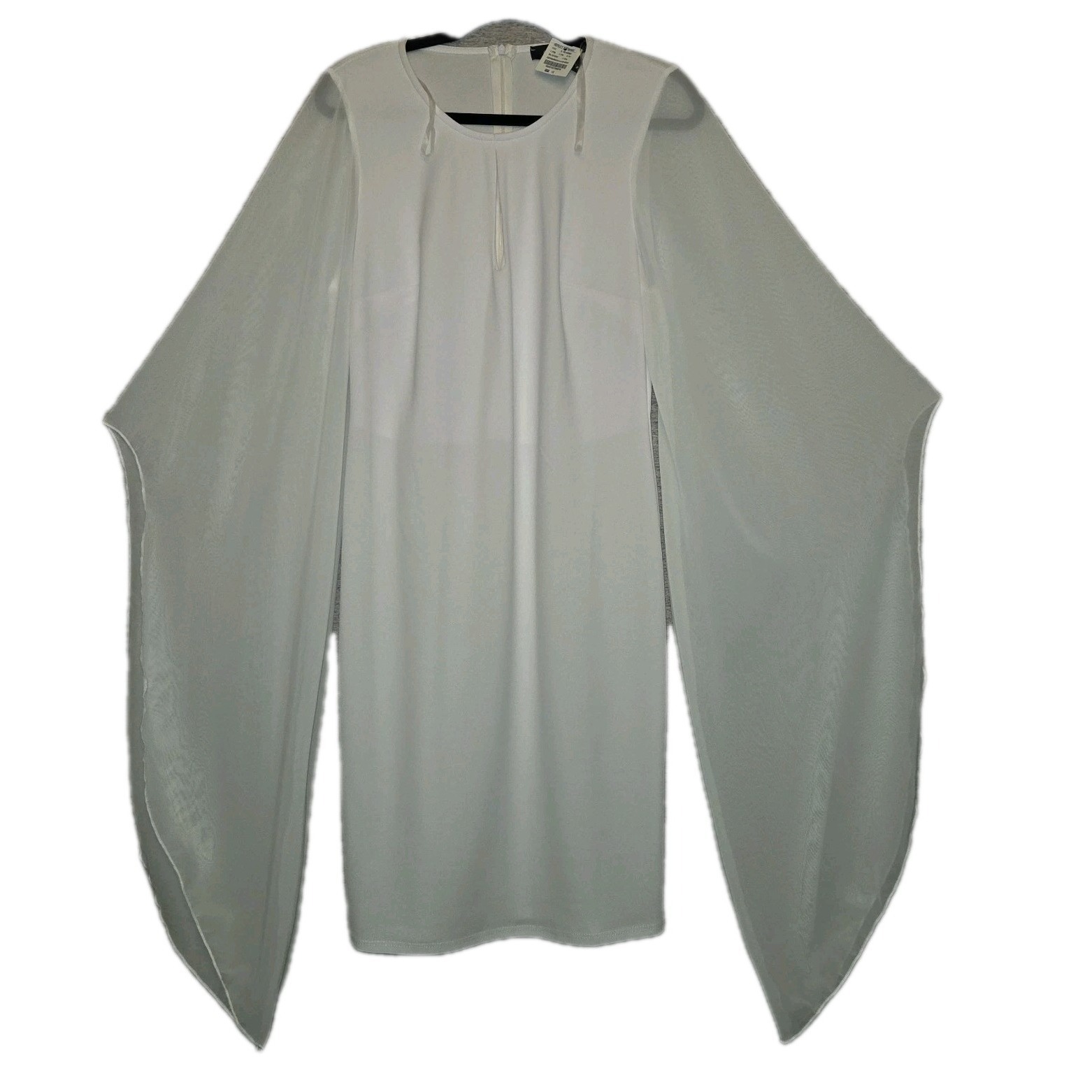 Valerie Stevens White Shift Dress Women's 12 Sheer Cape Sleeves Bridal Chic Nwt